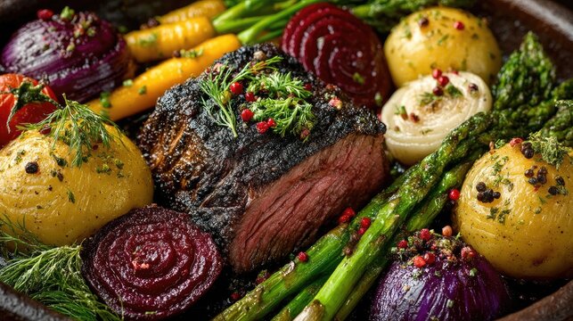 New Zealand dish Hangi Meat and vegetables cooked in earth oven smoky and tender