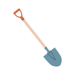 Garden shovel. Gardening tool for soil digging and organic waste handling. Vector illustration.