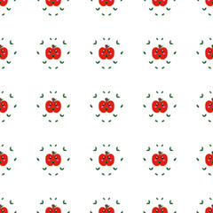 apple Fruit Seamless Pattern in Flat Cartoon Style