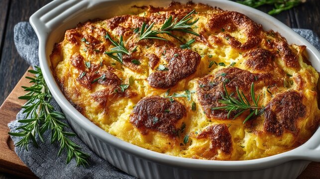 Suriname dish Pom Casserole with pomtajer root orange-yellow baked dish