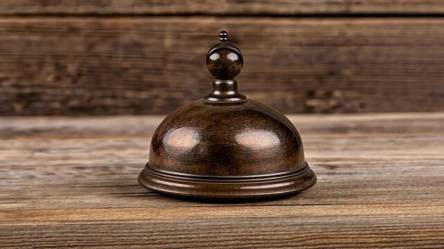 A unique rustic desk bell sits on a wooden surface, adding charm to the decor and offering a call for attention in a cozy environment