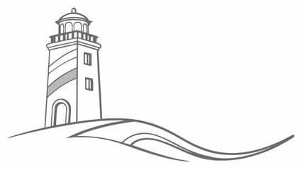 Vector Stylized grey lighthouse stands on gentle wave, evoking calmness and serenity