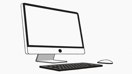 Vector Sleek modern desktop computer with blank screen and keyboard evokes sense of minimalism