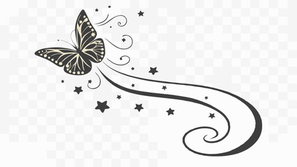 Vector Beautiful butterfly with swirling trails and stars, creating magical atmosphere