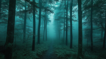 Obraz premium entrance to the evening autumn forest exciting nature no one around the mysterious atmosphere 