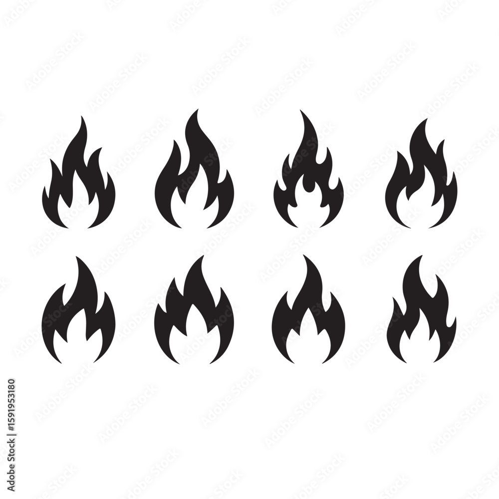 Aufkleber Eight black flame icons arranged in two rows on a white background in a vector style image