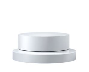 White round podium or pedestal. Vector illustration with a clipping path. Realistic white stand for product presentation in an ecommerce store mockup design.