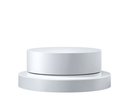 White round podium or pedestal. Vector illustration with a clipping path. Realistic white stand for product presentation in an ecommerce store mockup design.