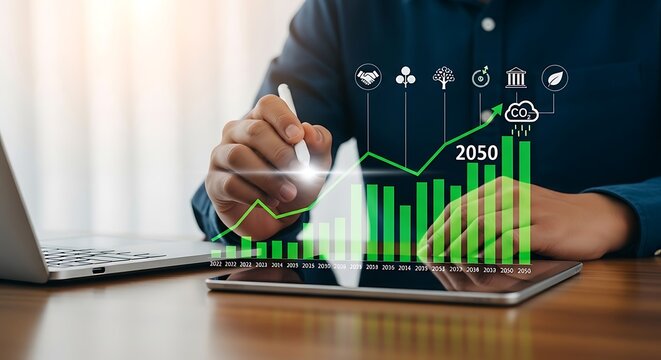 Person analyzing financial growth chart on tablet business finance