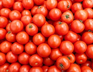 Flatlay closeup of fresh ripe red tomatoes as background.