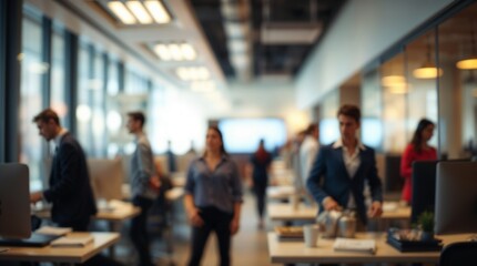 Fototapeta premium Business office with blurred people casual wear, with blurred bokeh background