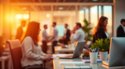 Business office with blurred people casual wear, with blurred bokeh background