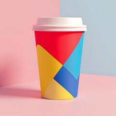 Fototapeta premium Vibrant Colorful Coffee Cup Against a Pastel Background