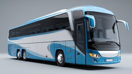 3d realistic bus render illustration, modern public transport concept car, white and blue colors 