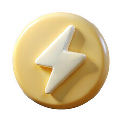 3d render of a yellow circle icon with a lightning bolt symbol on black background