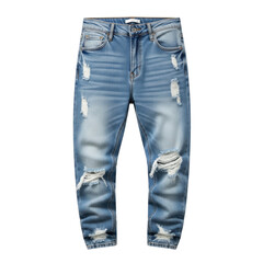 Stylish ripped denim jeans with distressed detailing and faded wash