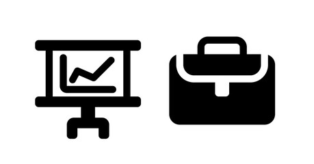 Modern Business Presentation:  Graph on Flip Chart and Briefcase Icon, Bold Black Glyph Style