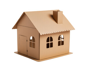 Cardboard Dream House: A Handmade Architectural Model Showcasing Creativity and Resourcefulness in Miniature Scale isolated on a transparent background
