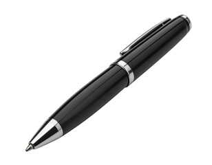 Modern Black Rollerball Pen with Bold Signature Stroke, Angled Overhead View, Transparent Background