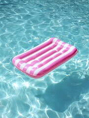 Floating pink pool raft in clear water summer vibes lifestyle relaxing environment aerial view