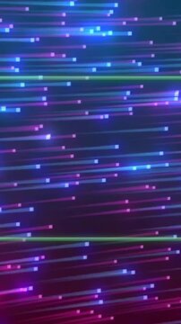 Neon lines and glowing particles animation with green rectangular frame