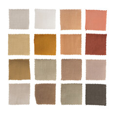 Fototapeta premium collection of fabric swatches in various earthy tones isolated on white background