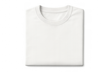 Folded plain white t-shirt mockup isolated on transparent background, perfect for showcasing your designs