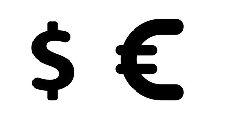 Bold Black US Dollar and Euro Currency Symbols: Simple, Modern Finance Icons