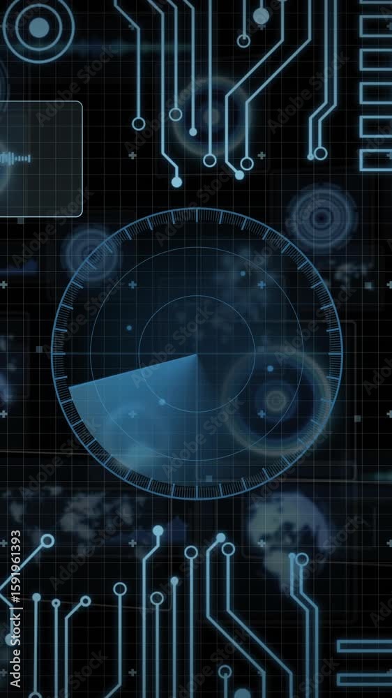 Poster Futuristic digital interface with data processing and circuit board animation