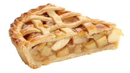 Homemade baked apple pie slice on a transparent isolated background, PNG