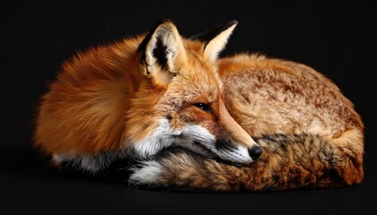 Red fox resting on black background (1)