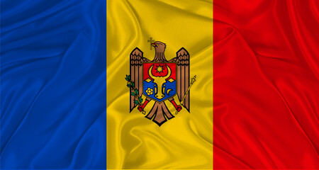 Flag of Moldova with cloth texture. Close up of Moldova flag waving