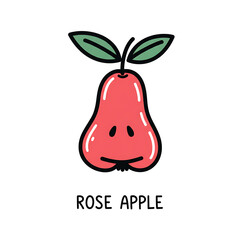 Minimal flat doodle vector illustration of a rose apple with handwritten label

