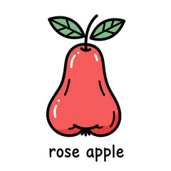 Minimal flat doodle vector illustration of a rose apple with handwritten label

