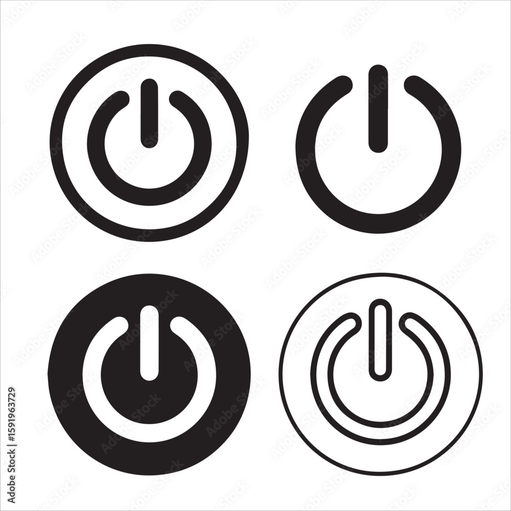 Fototapete Collection of four power button icons in different styles and colors