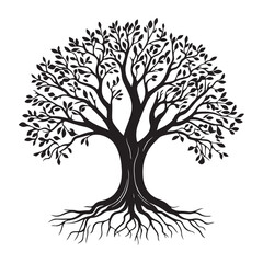 Symbolic tree of life silhouette, Black Tree Silhouette, Vector Illustrations Depicting Nature And Symbolic Tree Of Life