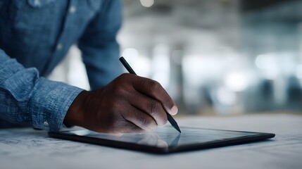 Engineer working on a digital sketch on a tablet