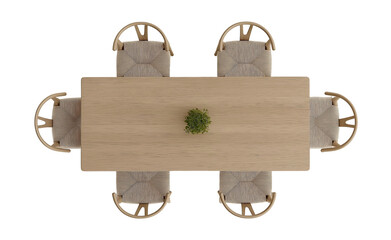 A padded, focused view of an oval yellow table with chairs around it, against a white background, in a top-down view, high-resolution photography.