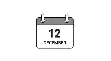 December 12th Calendar Icon Simple Line Art Date Reminder Symbol