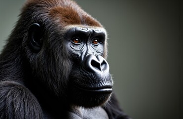Obraz premium A close-up of a gorilla's face showing detailed features and expressive eyes