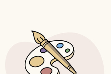 Fototapeta premium Simple illustration of a wooden paintbrush resting on a colorful artist s paint palette