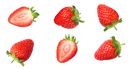 fresh strawberries collection isolated on transparent background