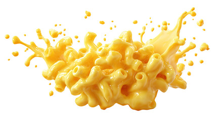 Dry pasta spirals fall gracefully in mid-air, creating a dynamic splash effect against a neutral backdrop
