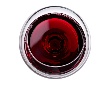 Top View Slow Motion Wine Swirl Forming Vortex Pattern in Glass Goblet, Transparent Background
