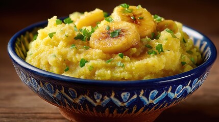 Uganda dish Matoke Steamed green bananas yellow mash-like consistency