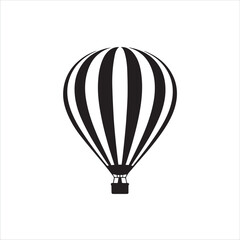 Fototapeta premium Classic black and white striped hot air balloon with basket isolated on white background