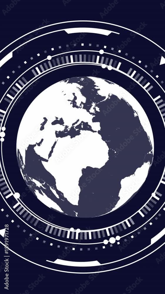 Poster animation of globe with data processing over black background