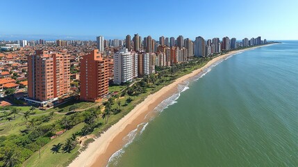 Obraz premium Coastal city skyline with beach