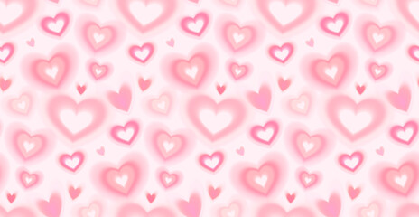 Vector seamless pattern with pink gradient aura heart shapes. Cute soft romantic y2k background, valentines day decoration, pastel wallpaper for print, packaging, fabric.