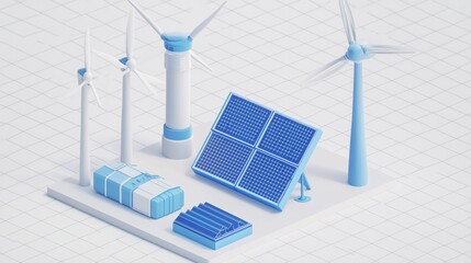 Isometric Illustration of Renewable Energy Sources